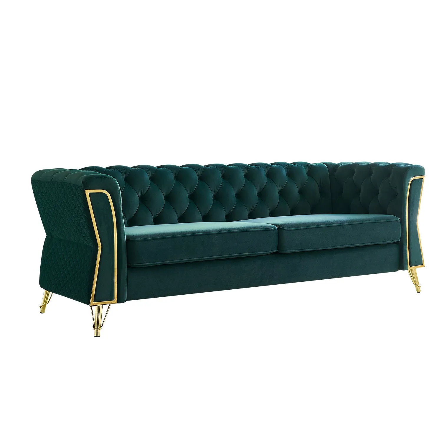 Streamdale Modern Tufted Velvet Sofa 87.4 inch for Living Room Green Color