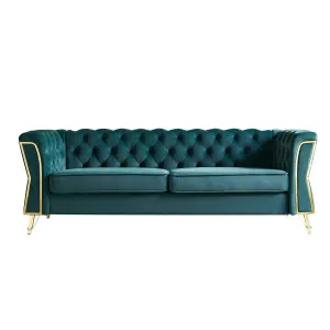 Streamdale Modern Tufted Velvet Sofa 87.4 inch for Living Room Green Color
