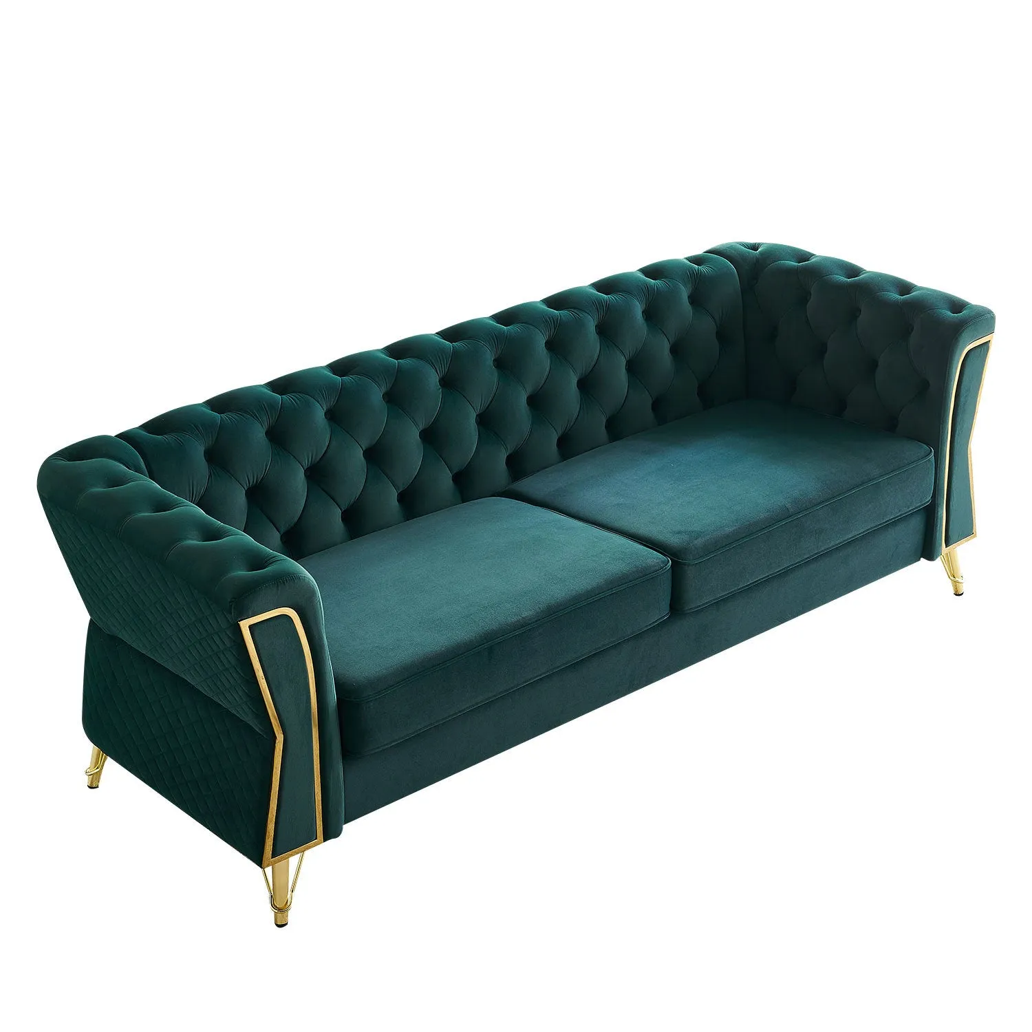 Streamdale Modern Tufted Velvet Sofa 87.4 inch for Living Room Green Color