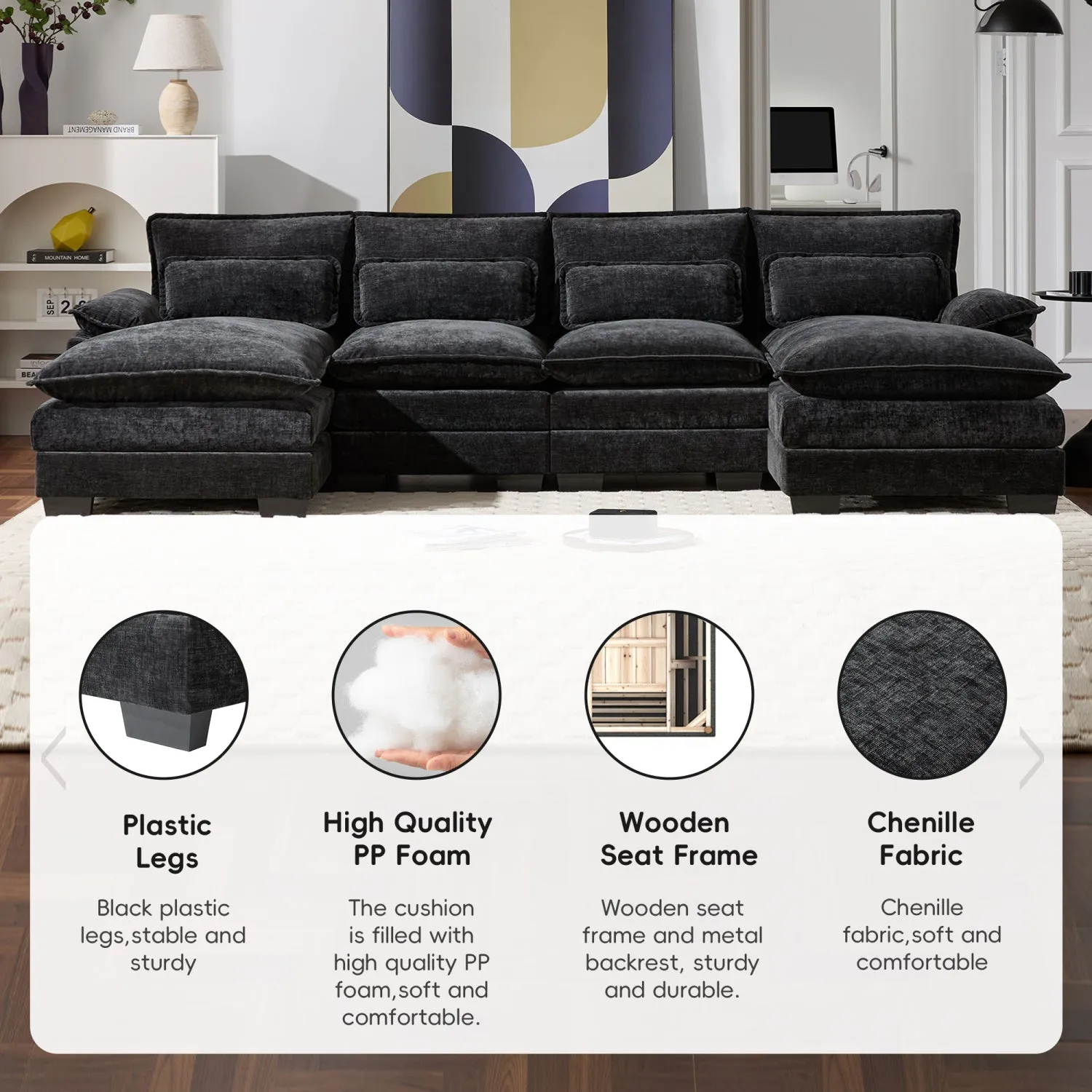Streamdale Modern U-Shaped Sectional Sofa with Pillows & Chaise