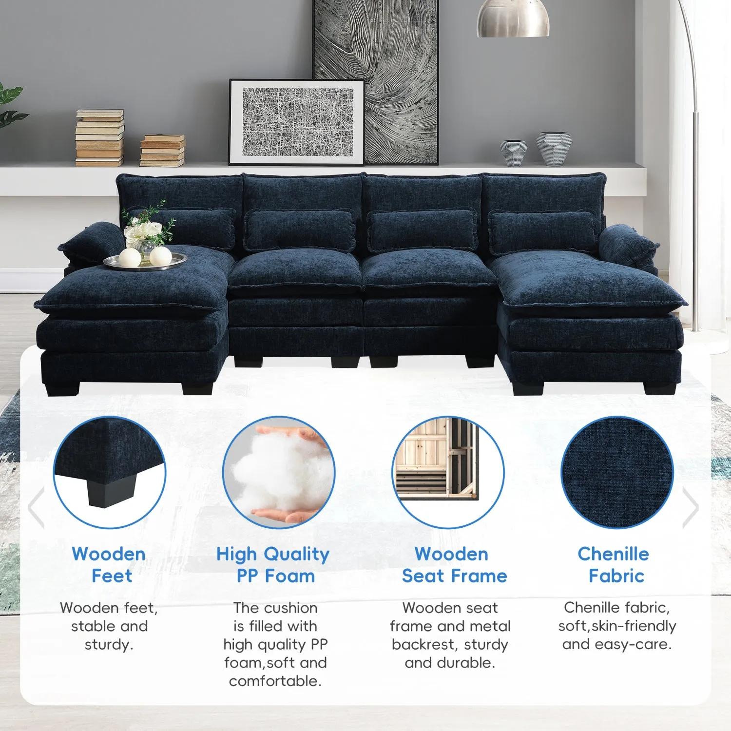 Streamdale Modern U-Shaped Sectional Sofa with Pillows & Chaise