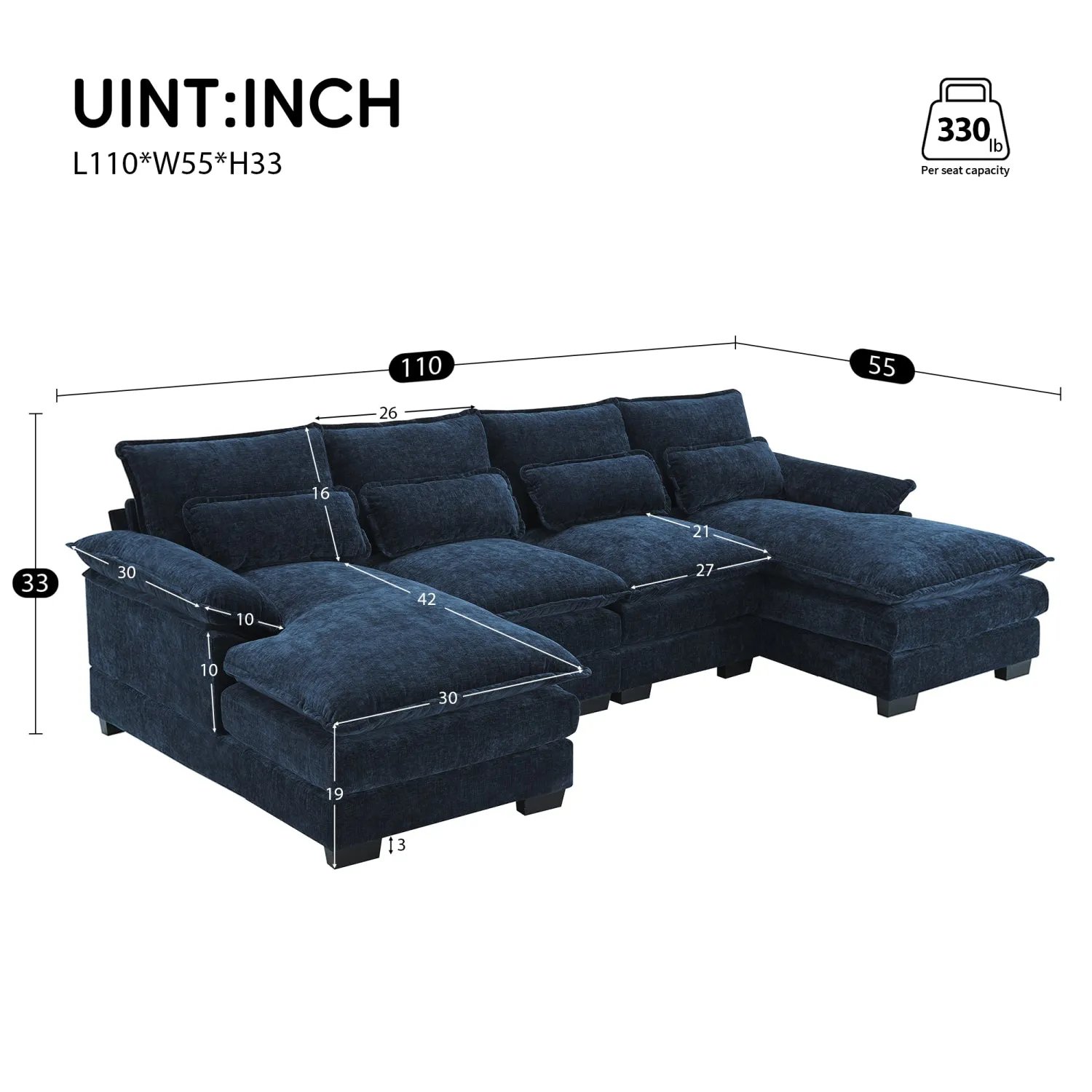 Streamdale Modern U-Shaped Sectional Sofa with Pillows & Chaise