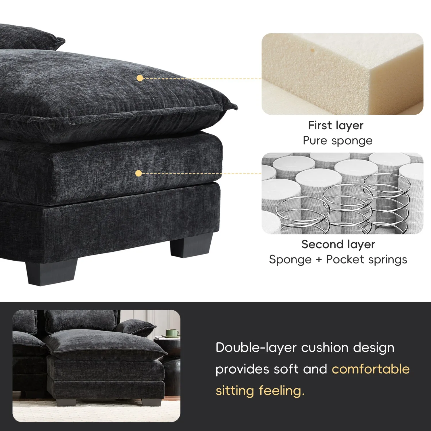 Streamdale Modern U-Shaped Sectional Sofa with Pillows & Chaise