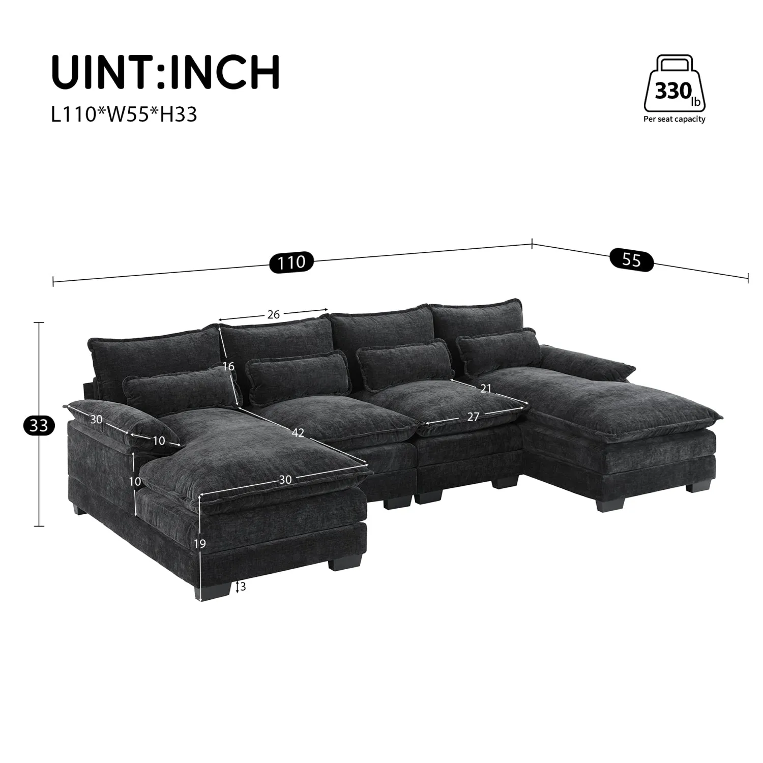 Streamdale Modern U-Shaped Sectional Sofa with Pillows & Chaise
