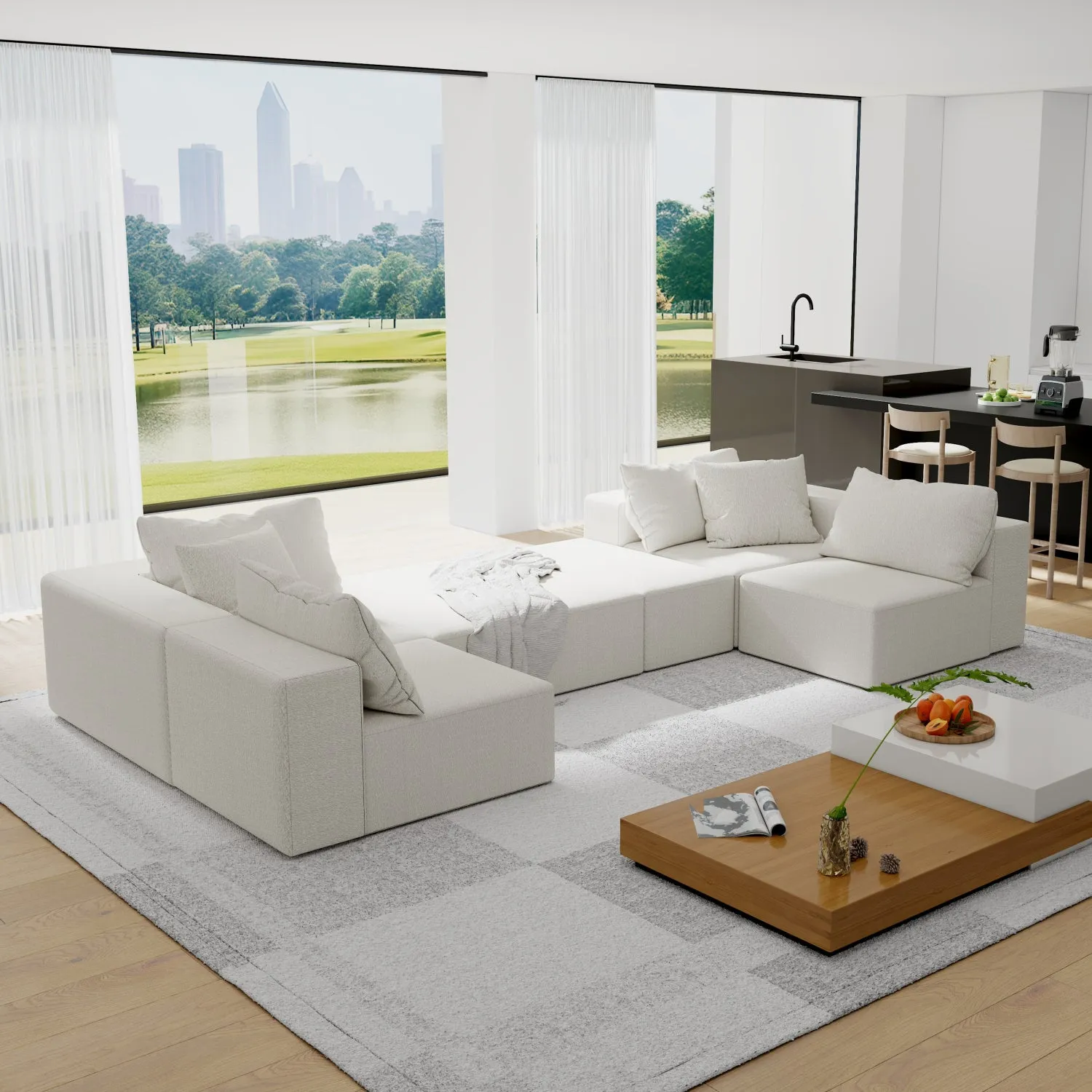 Streamdale Modern Upholstered Sectional Sofa Couch Set, 132" L-Shaped