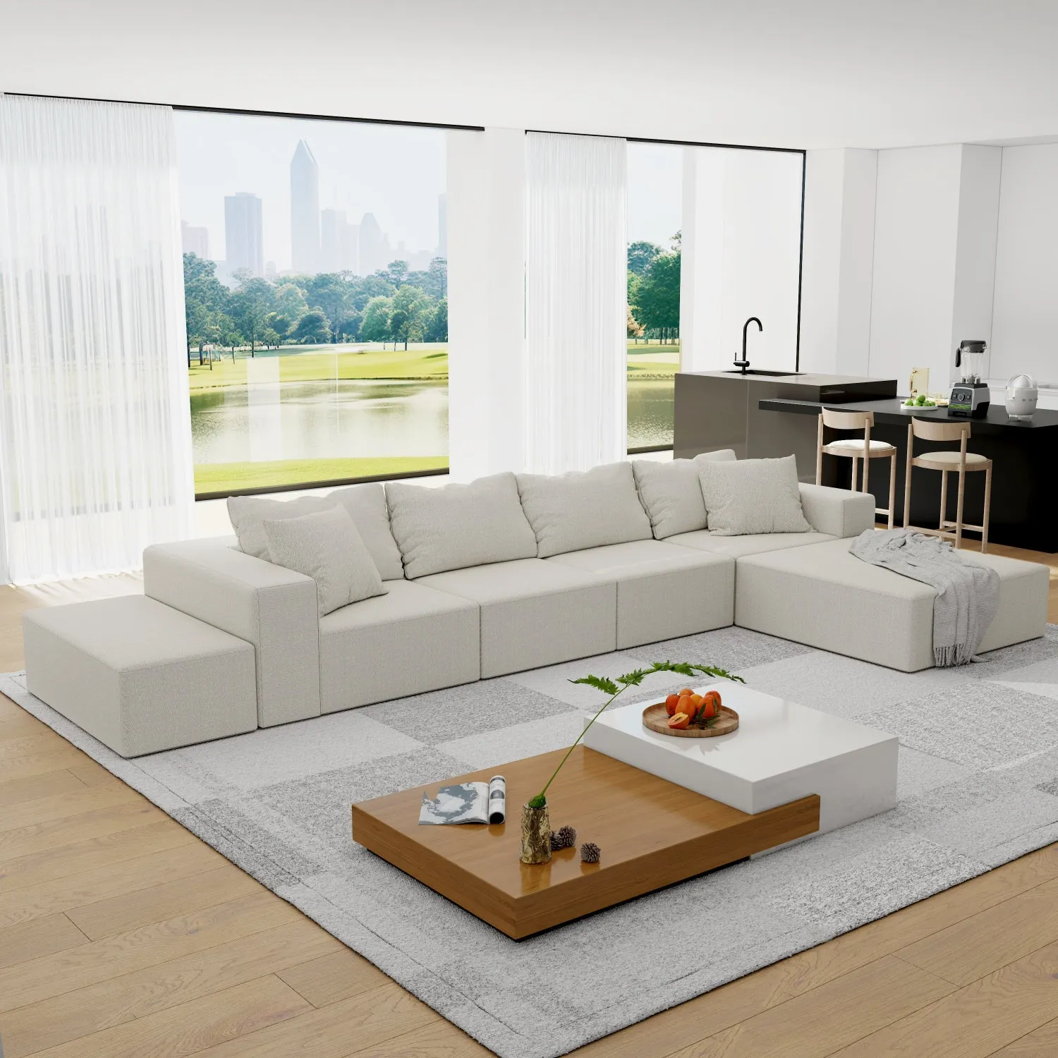 Streamdale Modern Upholstered Sectional Sofa Couch Set, 132" L-Shaped