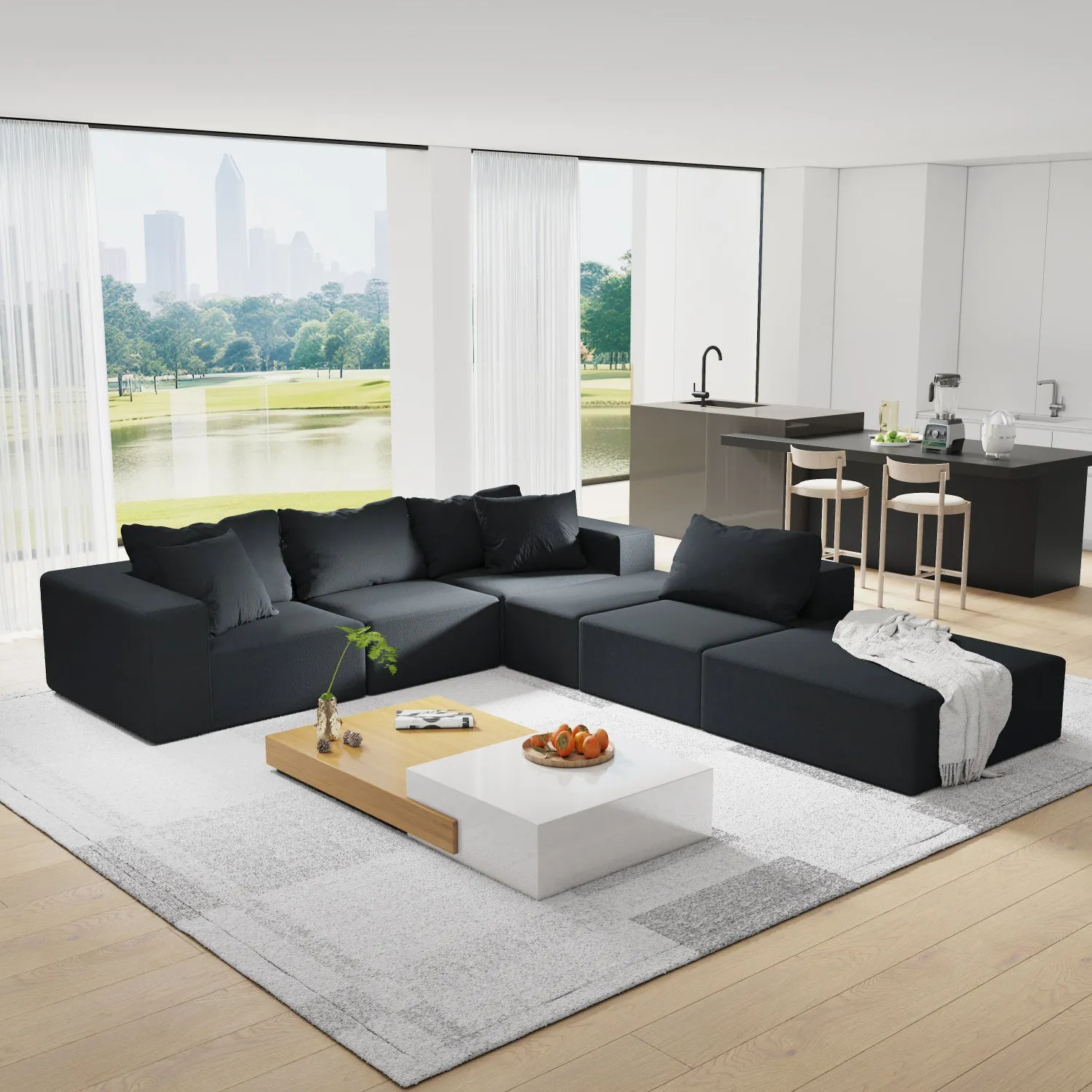 Streamdale Modern Upholstered Sectional Sofa Couch Set, 132" L-Shaped