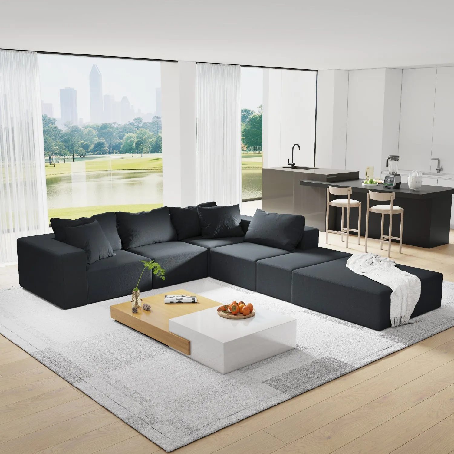 Streamdale Modern Upholstered Sectional Sofa Couch Set, 132" L-Shaped