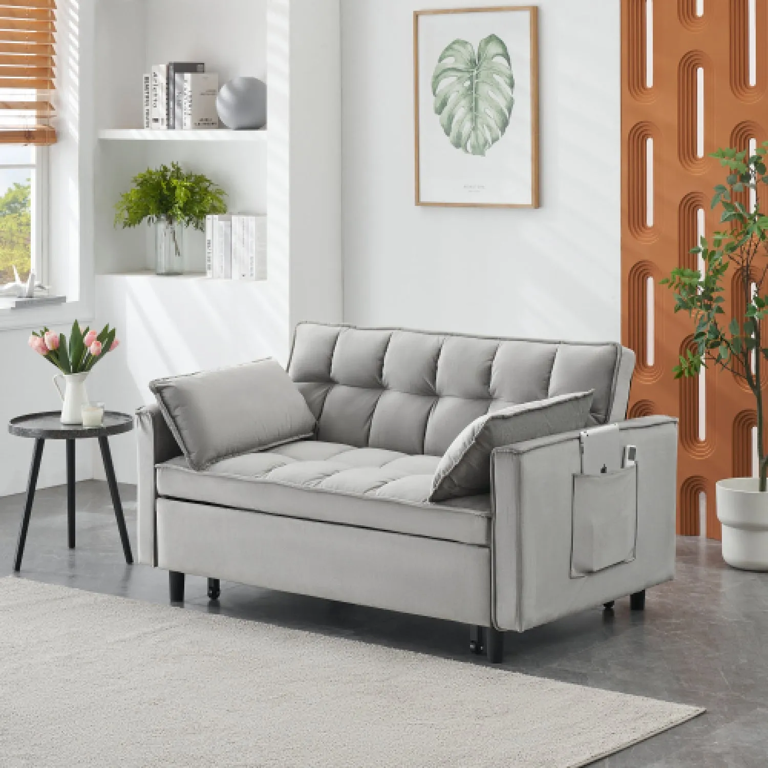 Streamdale Modern Velvet Convertible Sofa Bed (Grey, 55")