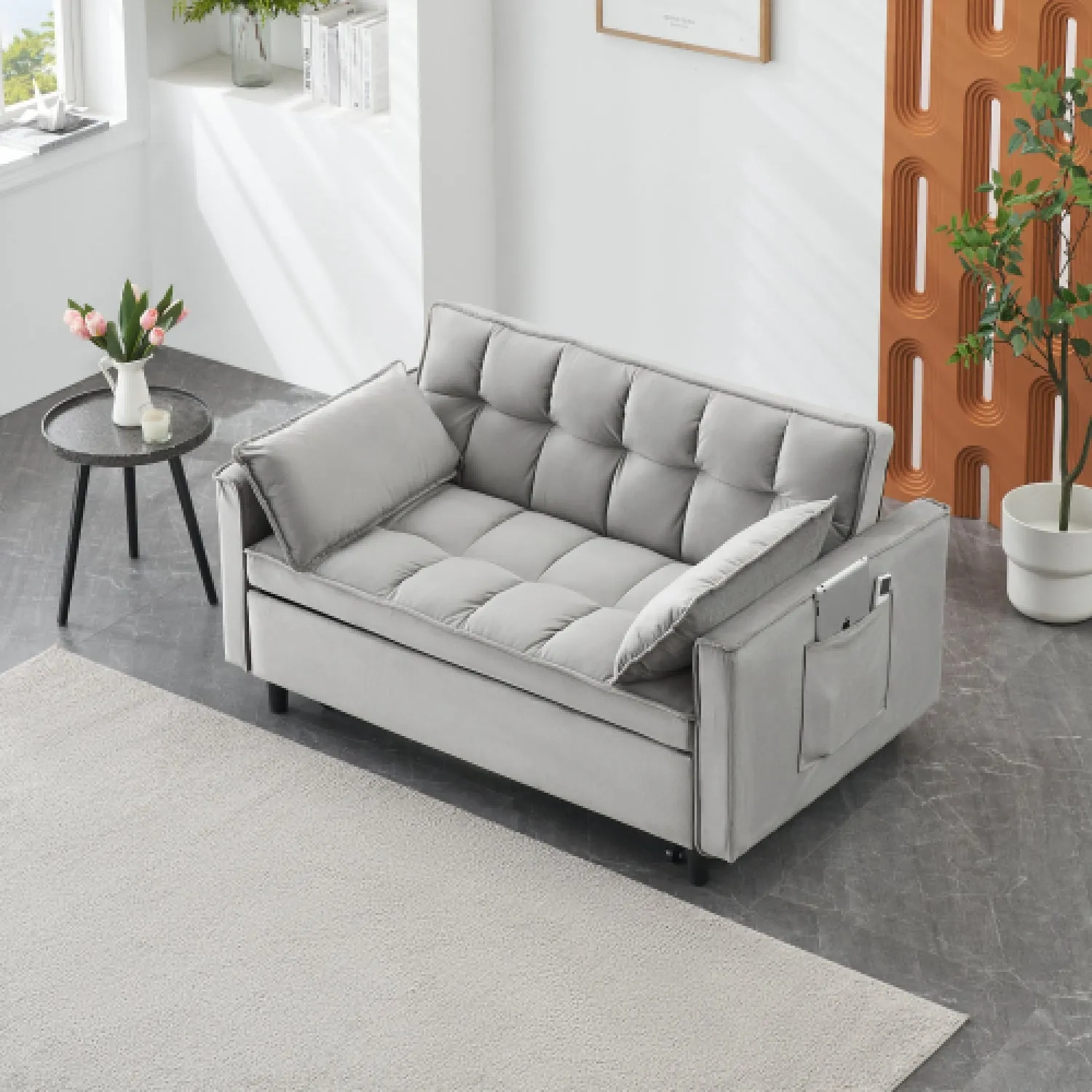 Streamdale Modern Velvet Convertible Sofa Bed (Grey, 55")