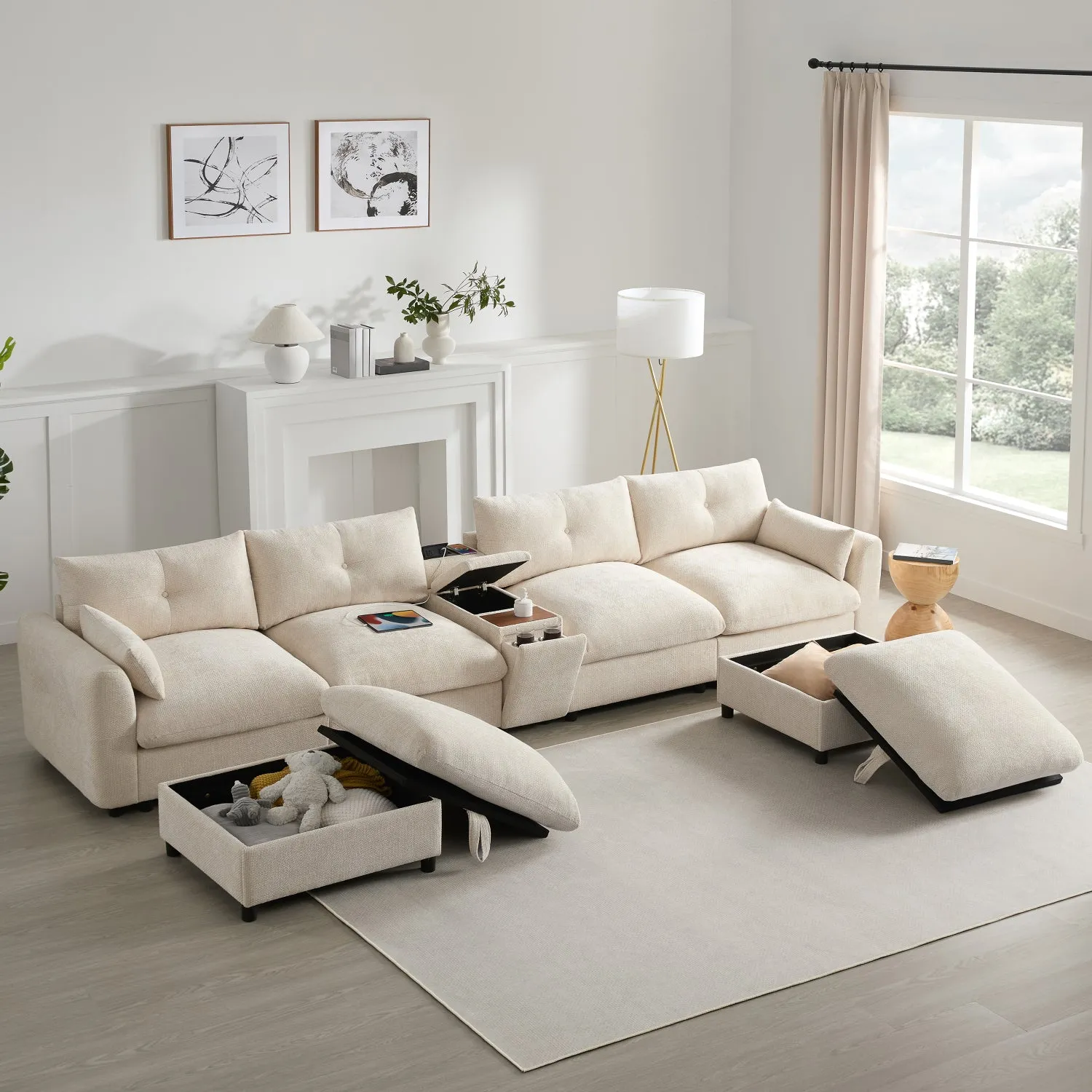 Streamdale Modular Sectional Sofa w/ Ottoman, Console, USB Charger