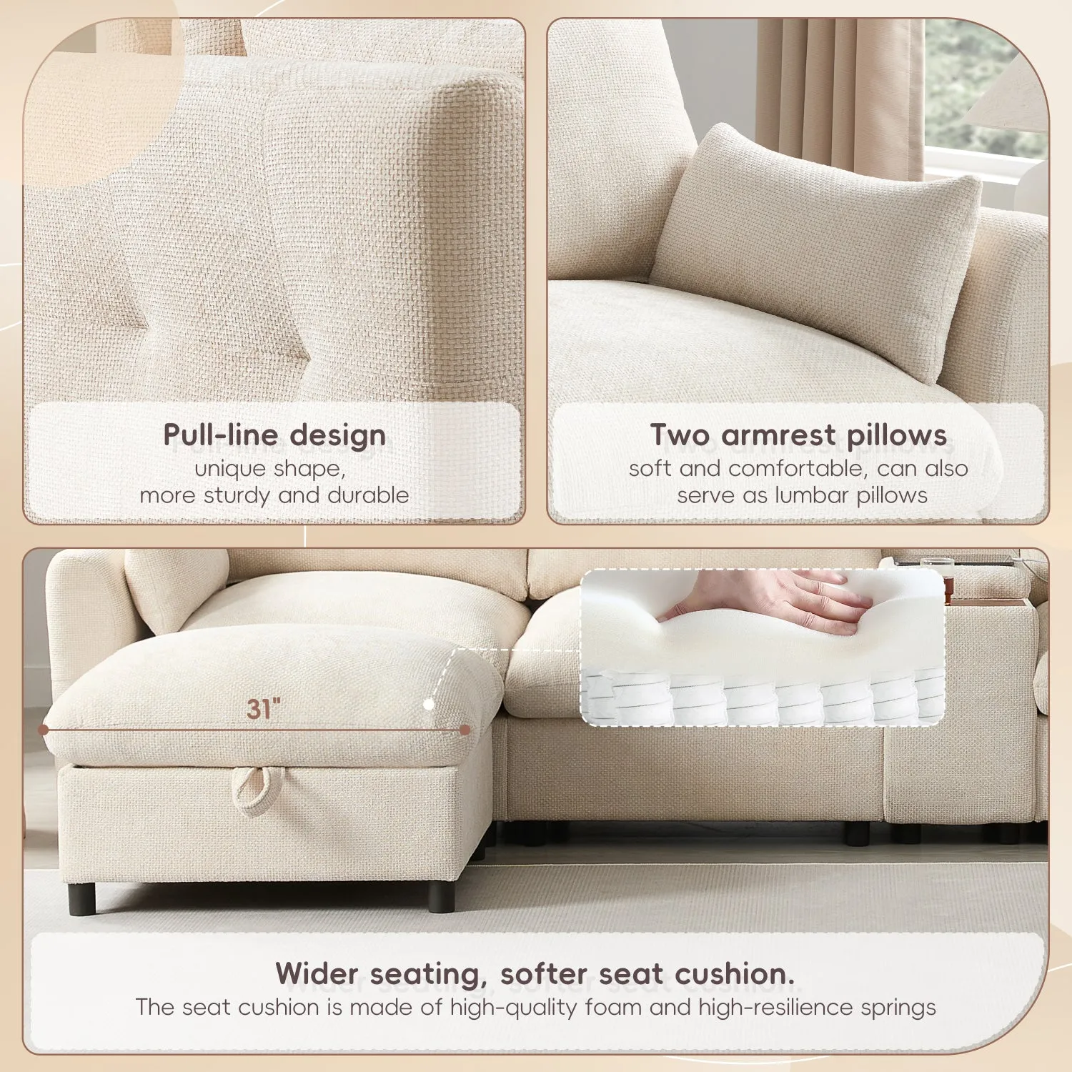 Streamdale Modular Sectional Sofa w/ Ottoman, Console, USB Charger