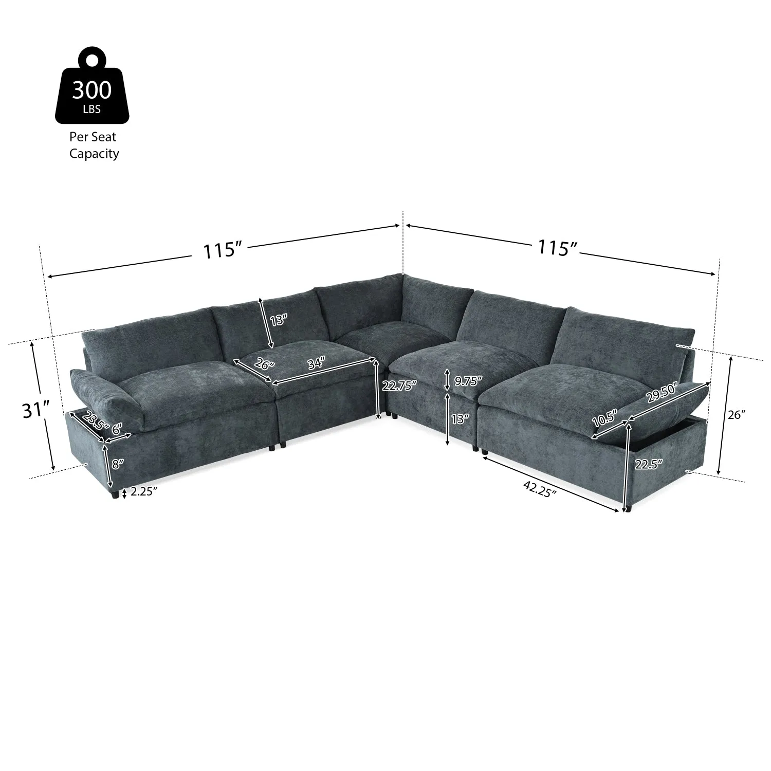 Streamdale Modular Sectional Sofa w/ Storage