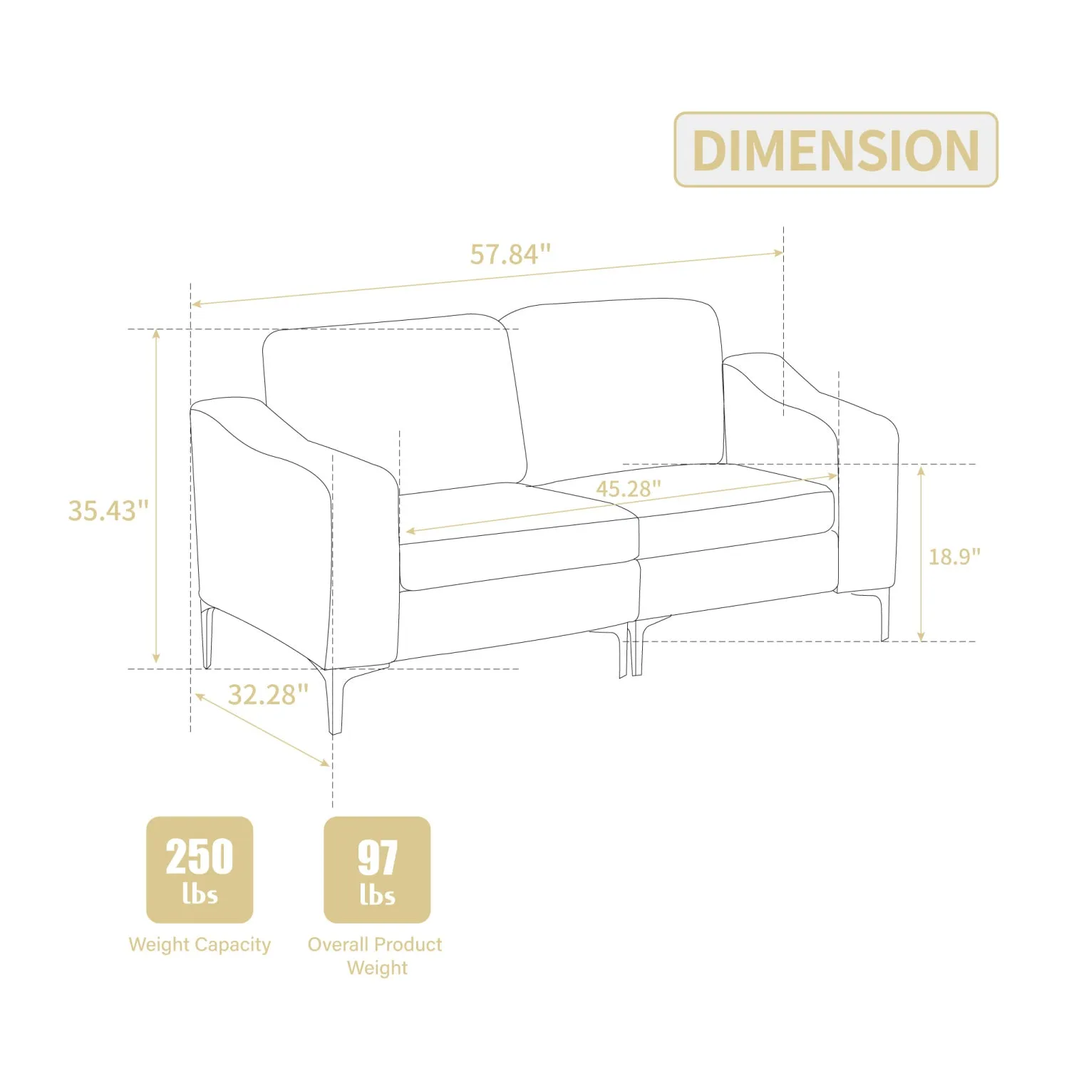 Streamdale Modular Sectional Two-Seater Sofa , Corduroy Sectional Couch,Gray