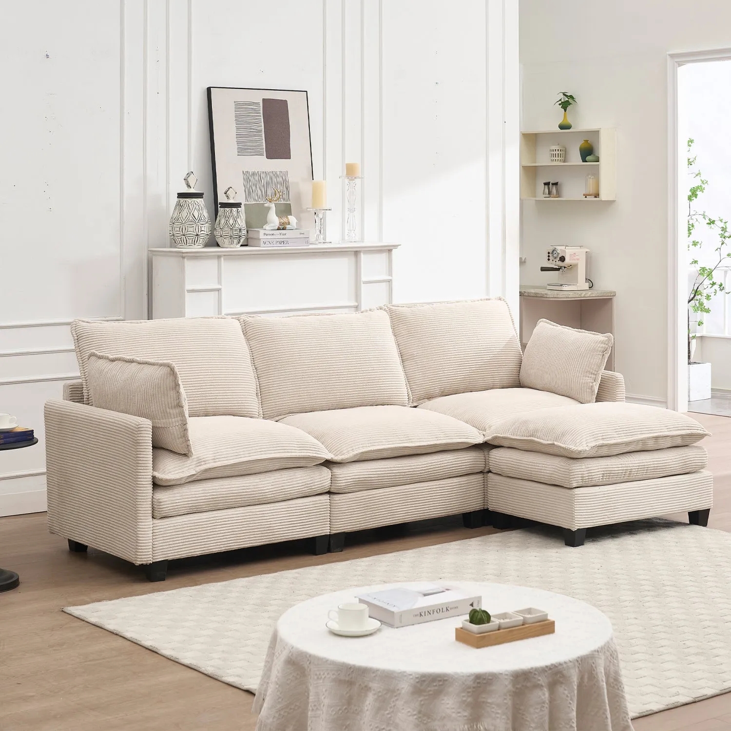 Streamdale Modular Velvet U-Shaped Sofa with Ottoman & Pillows