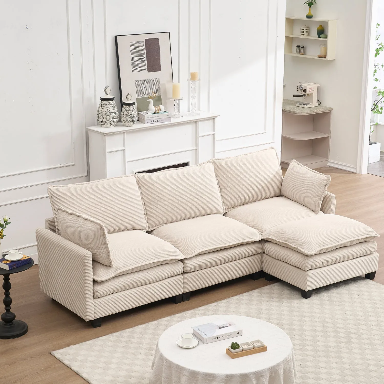 Streamdale Modular Velvet U-Shaped Sofa with Ottoman & Pillows