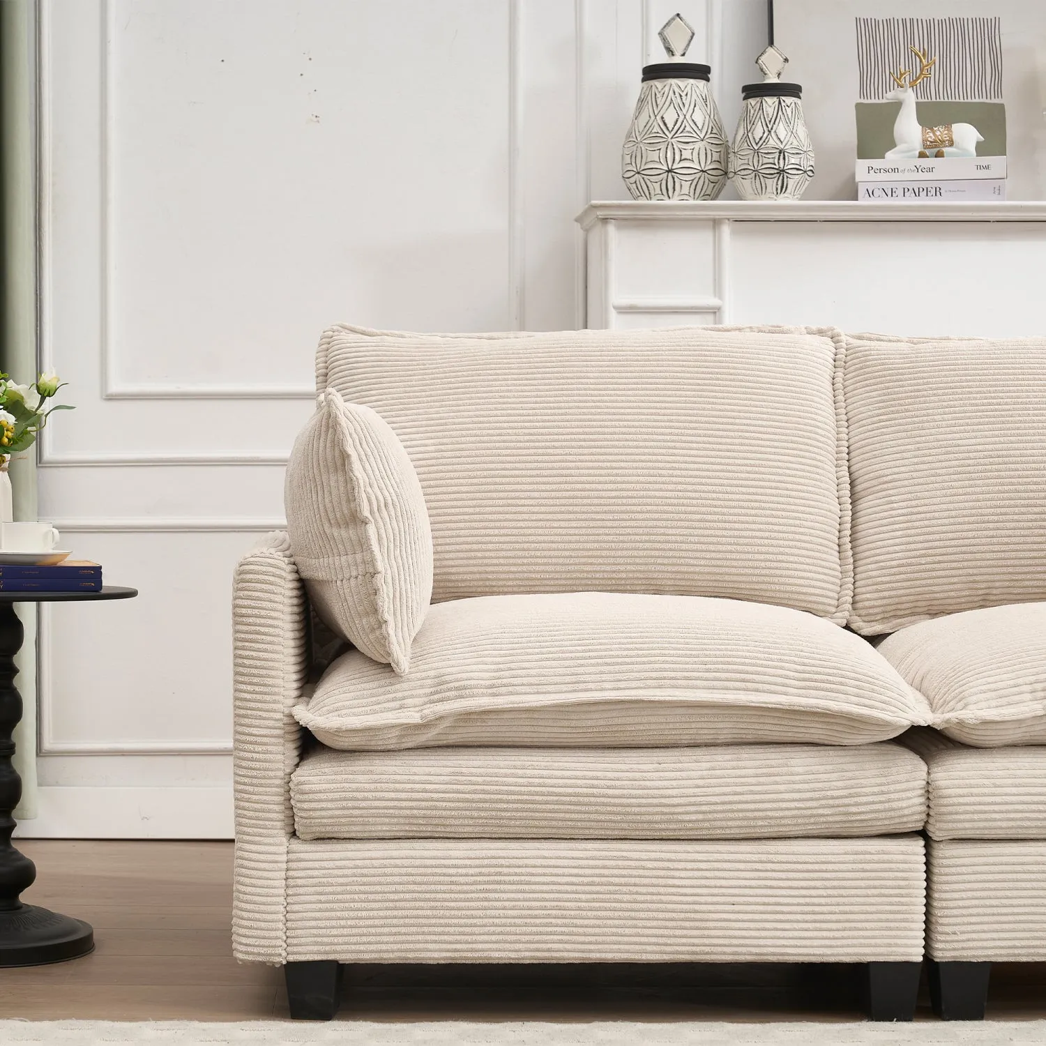 Streamdale Modular Velvet U-Shaped Sofa with Ottoman & Pillows