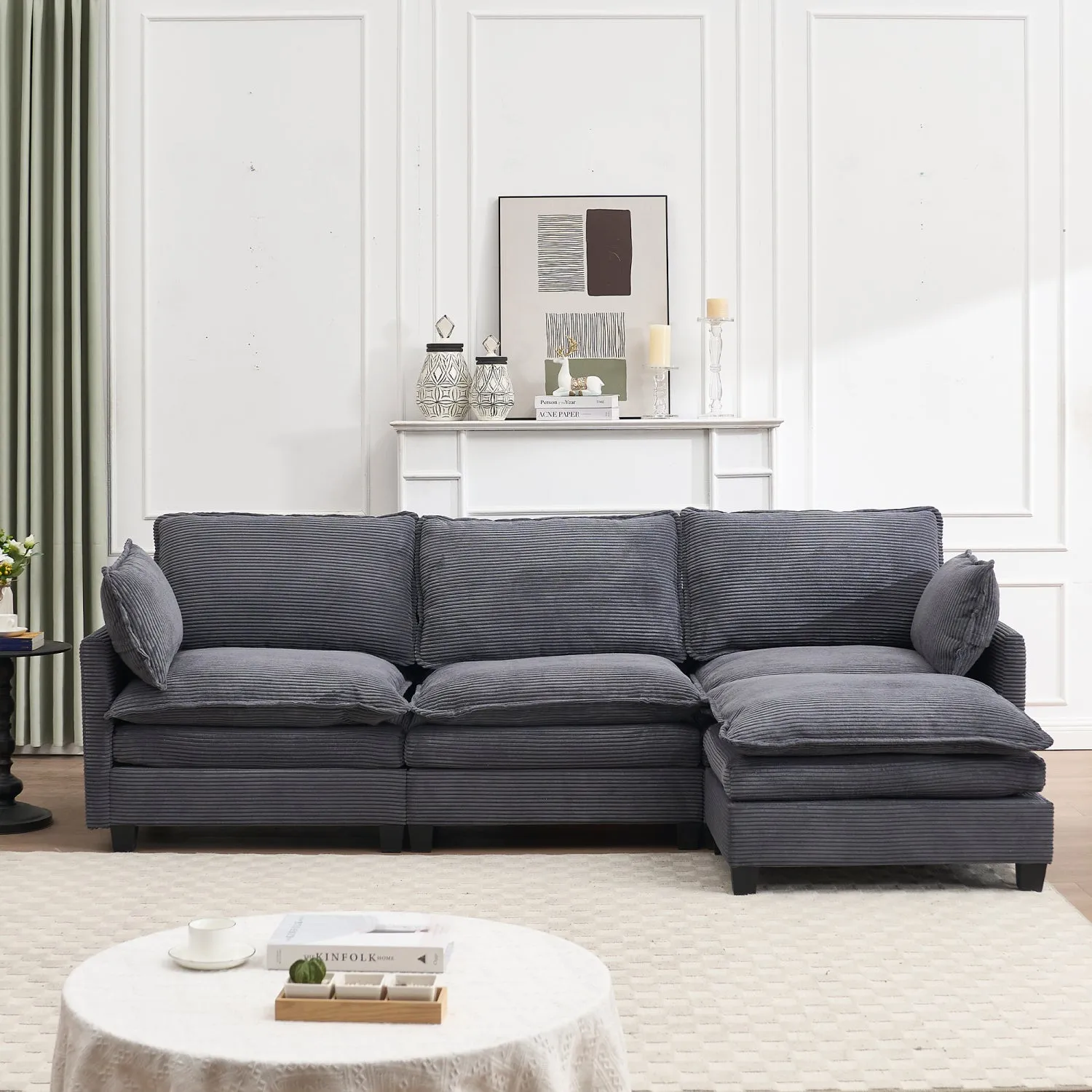 Streamdale Modular Velvet U-Shaped Sofa with Ottoman & Pillows