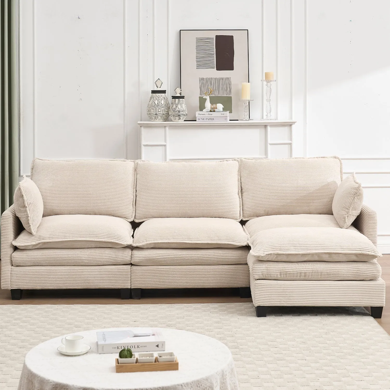 Streamdale Modular Velvet U-Shaped Sofa with Ottoman & Pillows