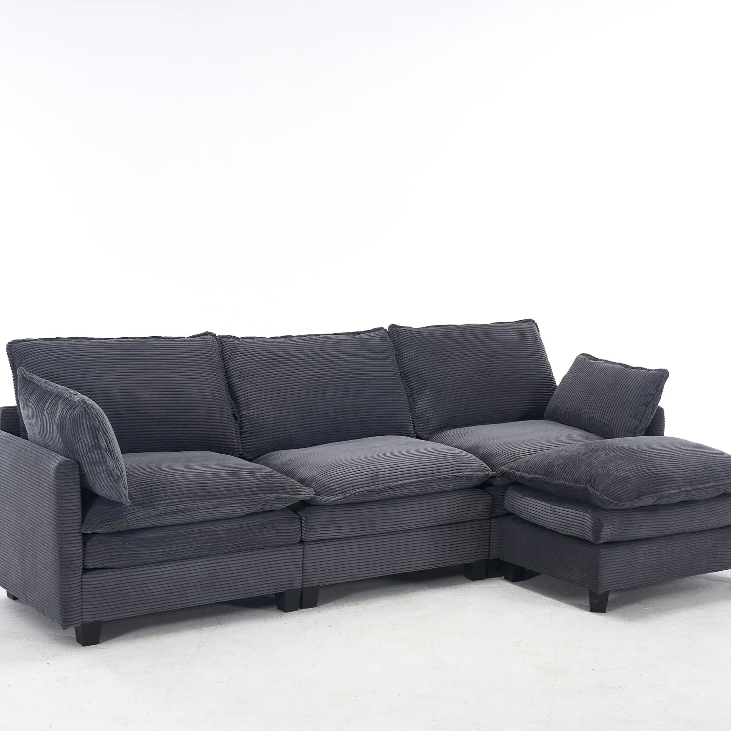 Streamdale Modular Velvet U-Shaped Sofa with Ottoman & Pillows