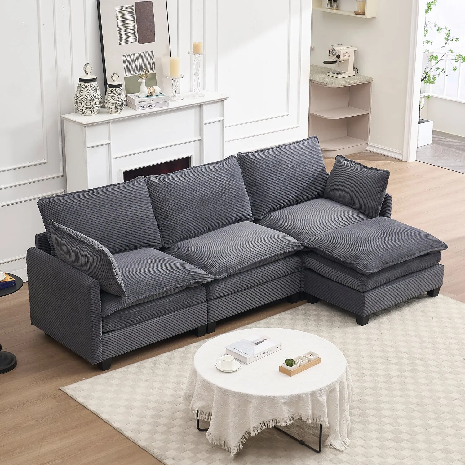 Streamdale Modular Velvet U-Shaped Sofa with Ottoman & Pillows