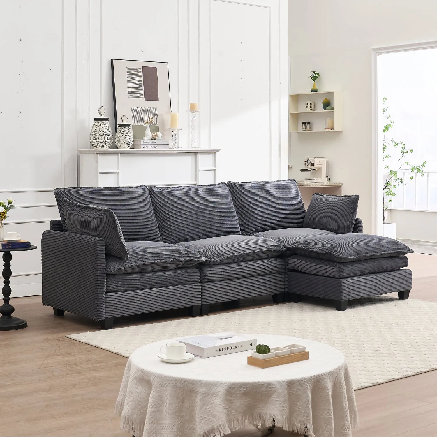Streamdale Modular Velvet U-Shaped Sofa with Ottoman & Pillows