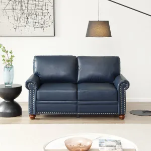 Streamdale Navy Faux Leather Sofa Loveseat Silver Nails