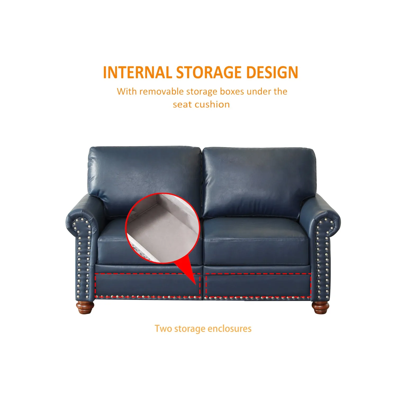 Streamdale Navy Faux Leather Sofa Loveseat Silver Nails