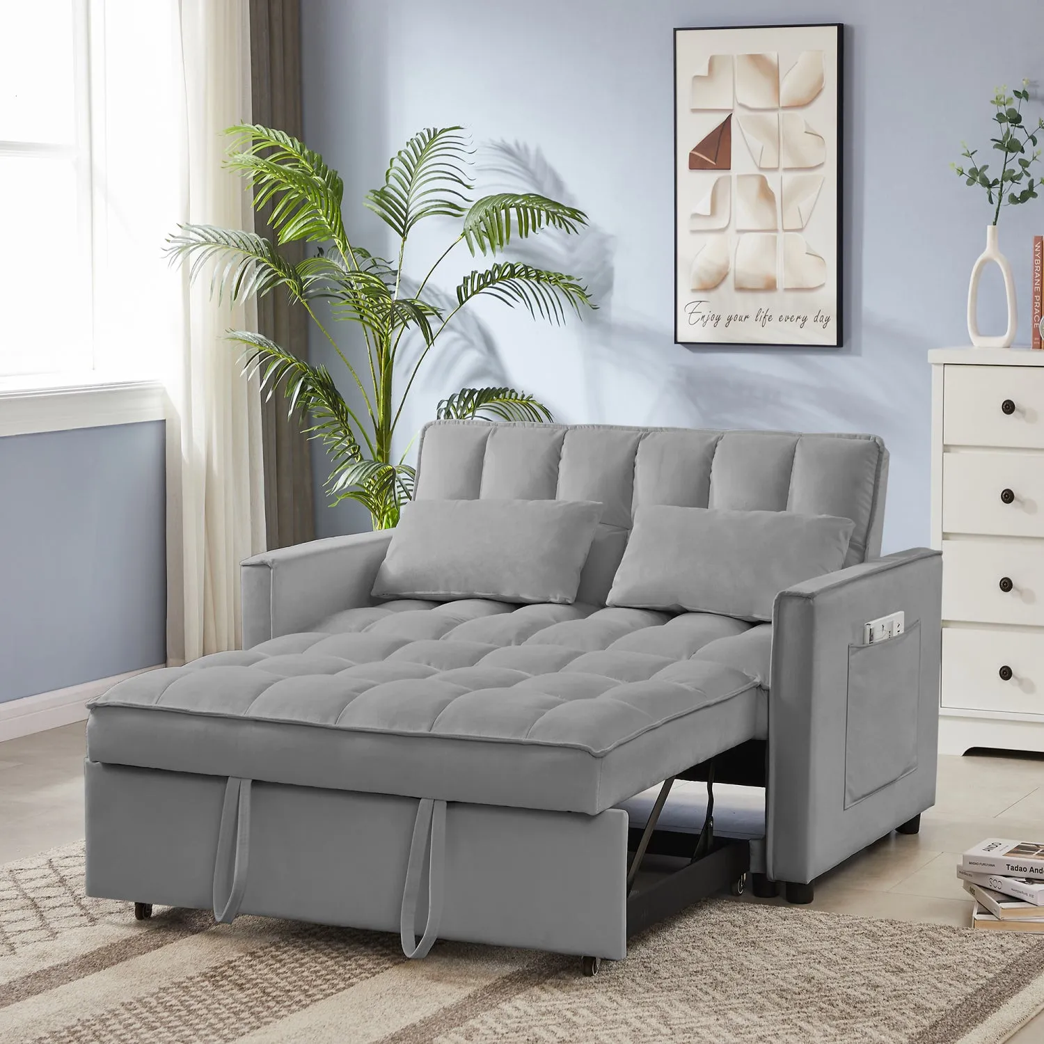 Streamdale NEW Grey Velvet Loveseat Sofa Bed (7cm legs)