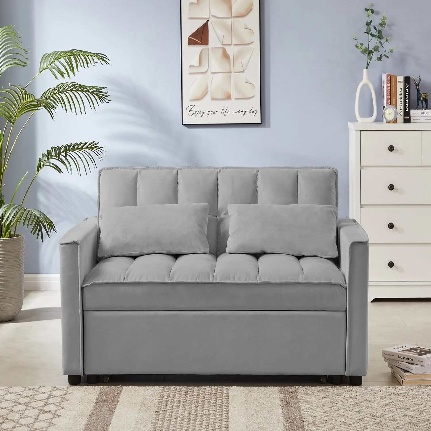 Streamdale NEW Grey Velvet Loveseat Sofa Bed (7cm legs)