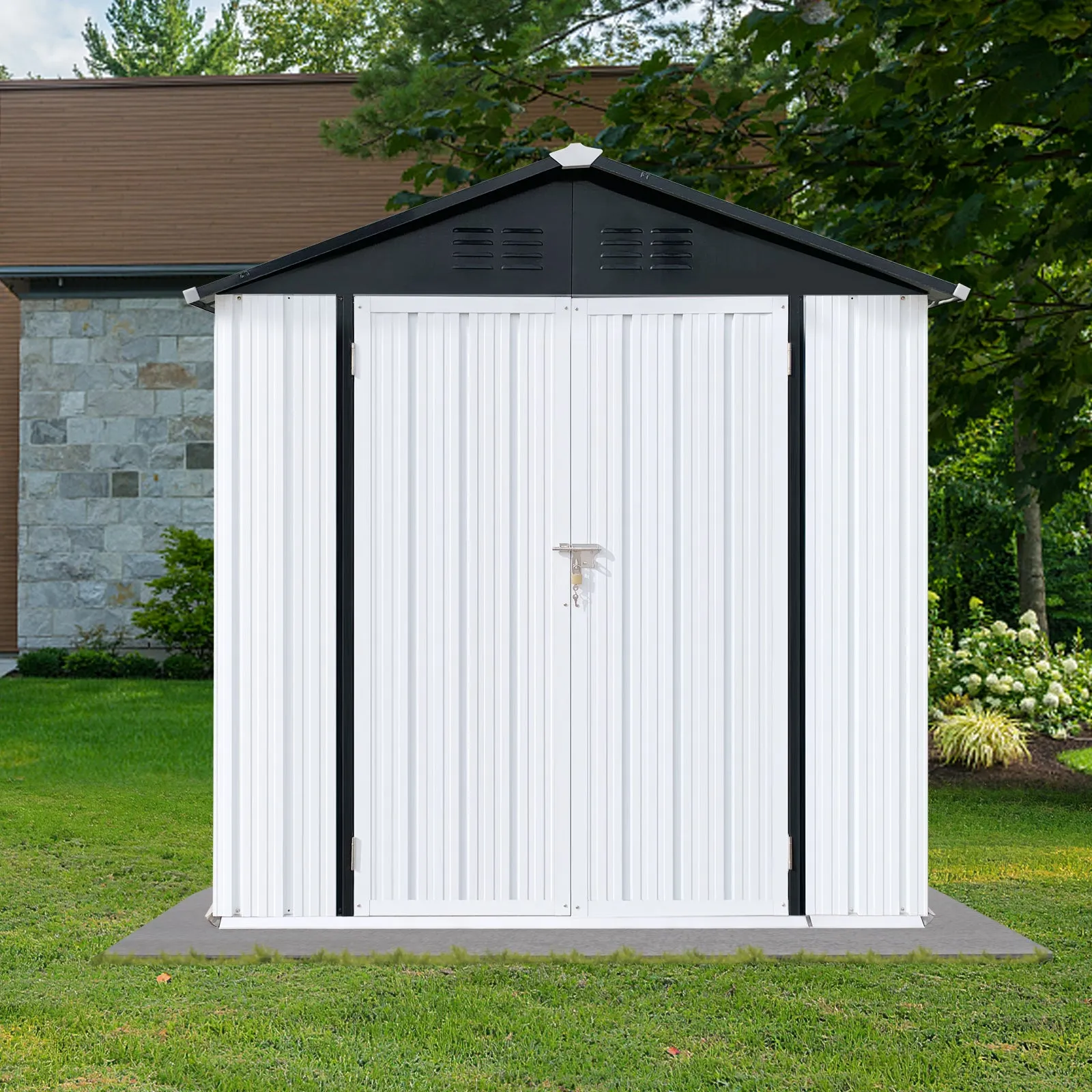 Streamdale Outdoor Storage Sheds 4FTx6FT Apex Roof White Black