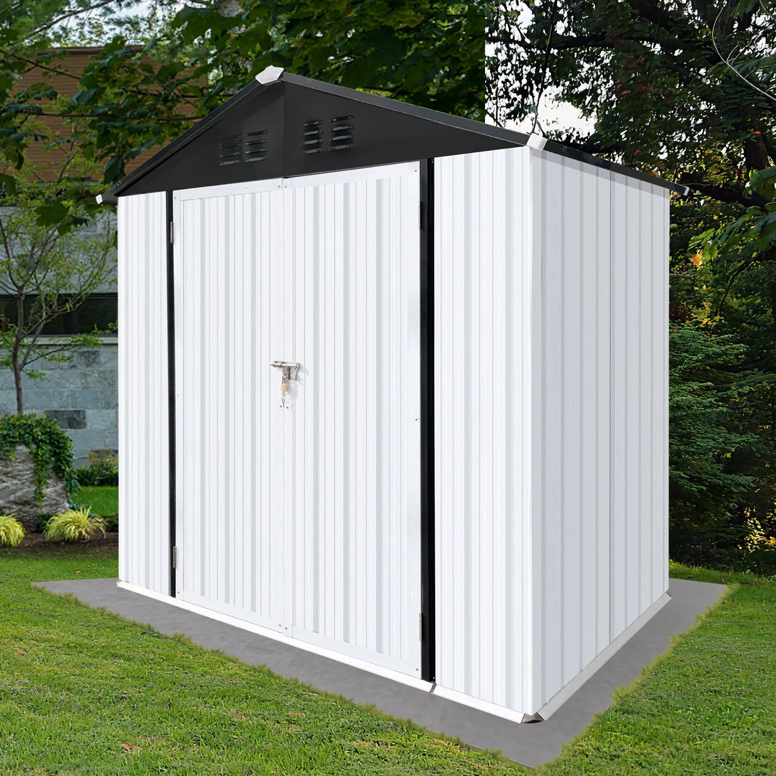 Streamdale Outdoor Storage Sheds 4FTx6FT Apex Roof White Black