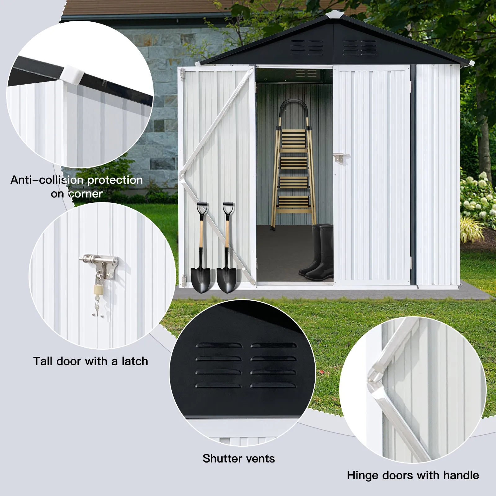 Streamdale Outdoor Storage Sheds 4FTx6FT Apex Roof White Black