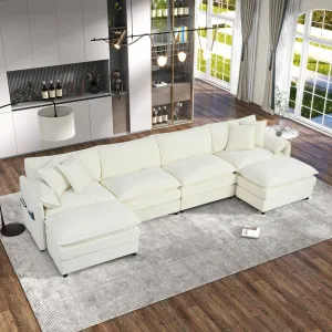 Streamdale Oversized Beige Chenille Sectional Sofa with Ottomans