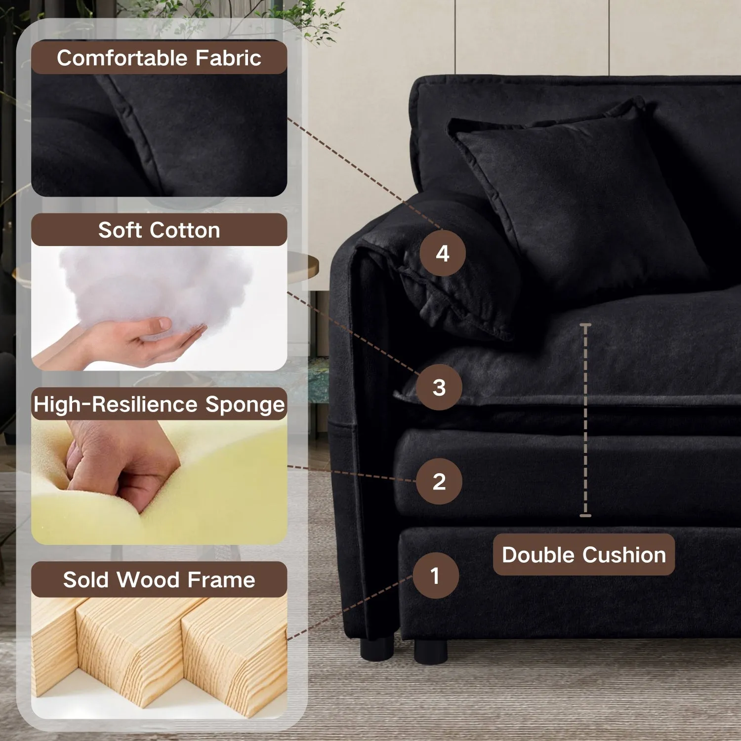 Streamdale Oversized Chenille Sofa Set - Black