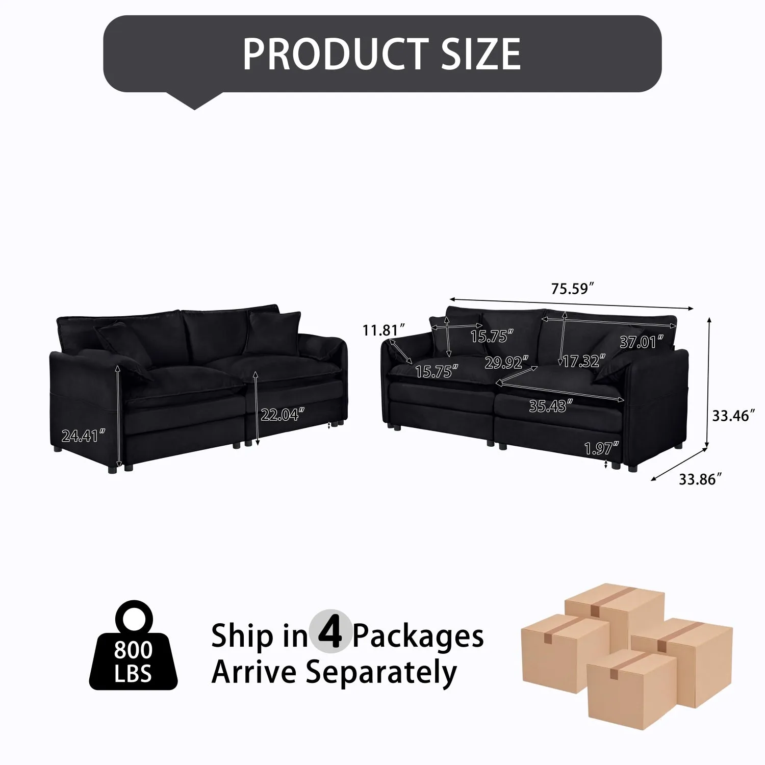 Streamdale Oversized Chenille Sofa Set - Black