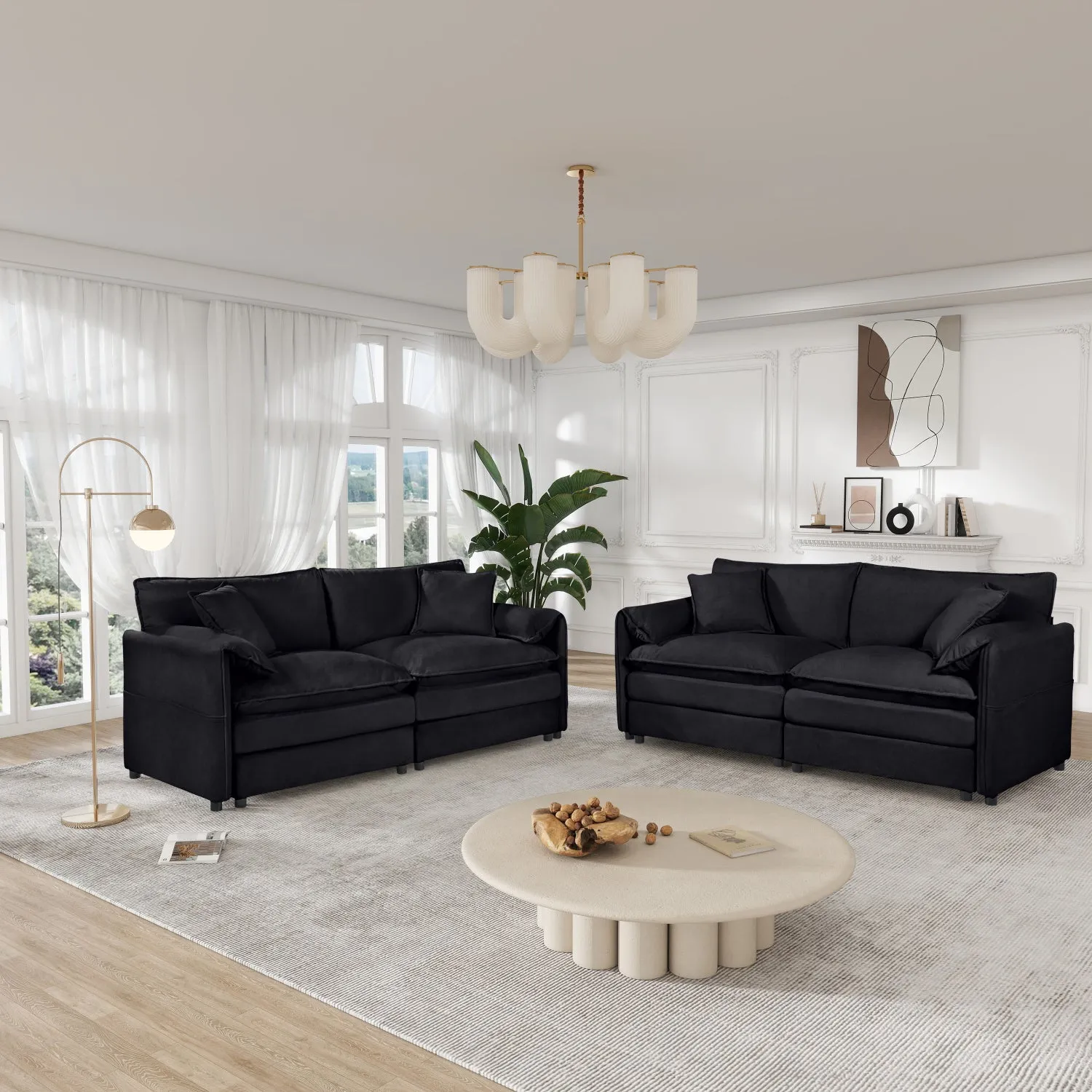 Streamdale Oversized Chenille Sofa Set - Black