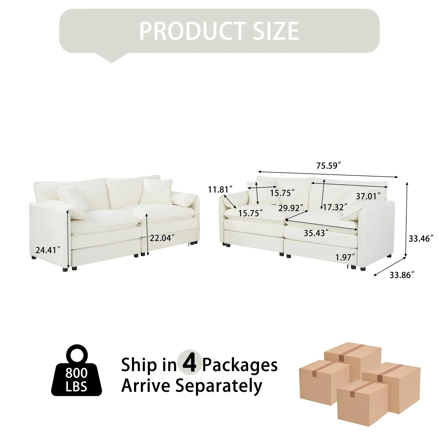 Streamdale Oversized Chenille Sofa Set: Deep Seat, Comfy Cloud Style