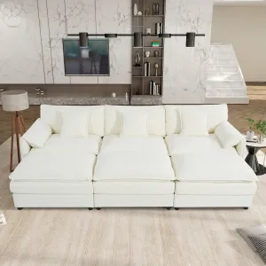Streamdale Oversized Cloud Sectional Sofa Sleeper w/ Ottomans & Pillows - Beige