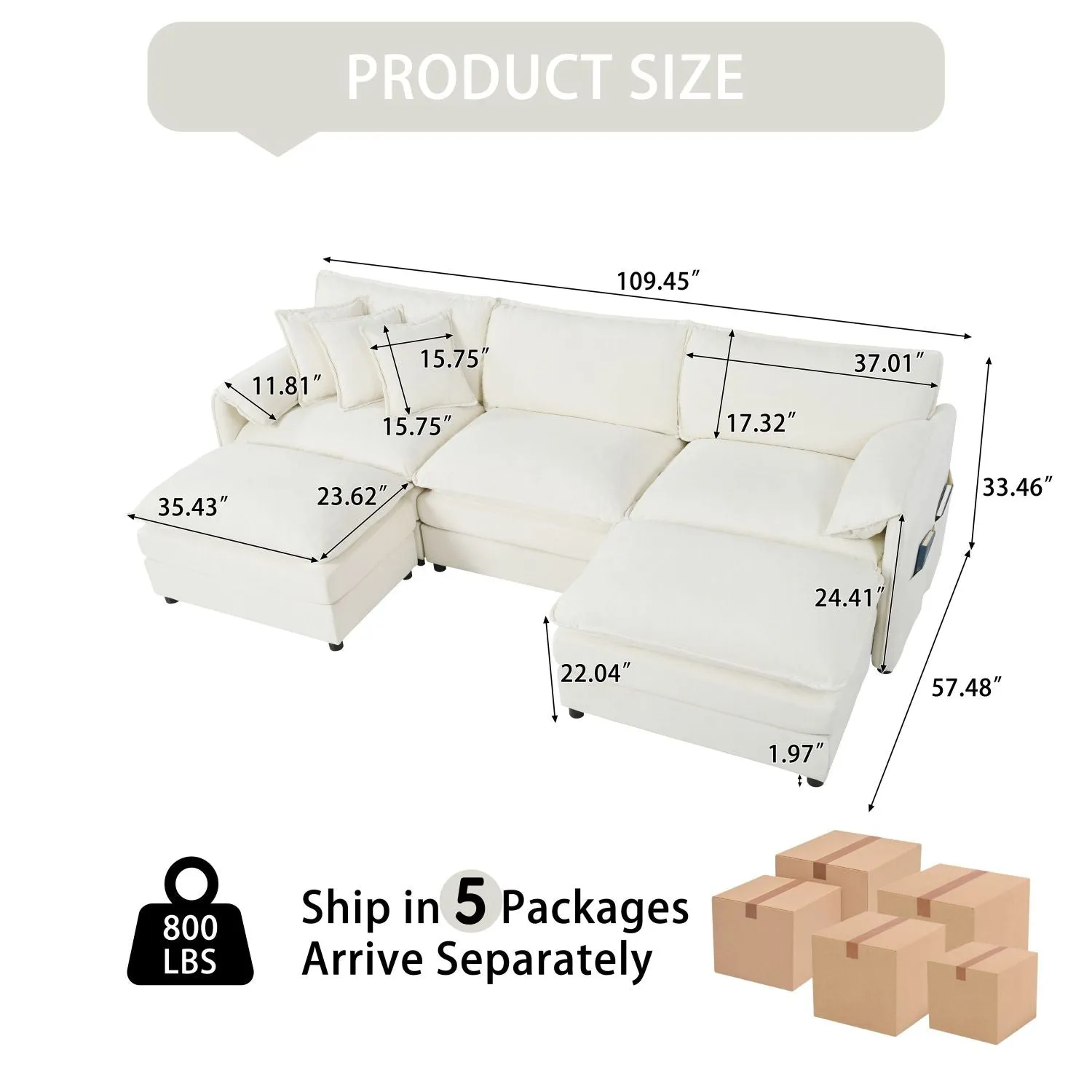 Streamdale Oversized U-Shaped Sectional Sofa with Ottomans - Beige