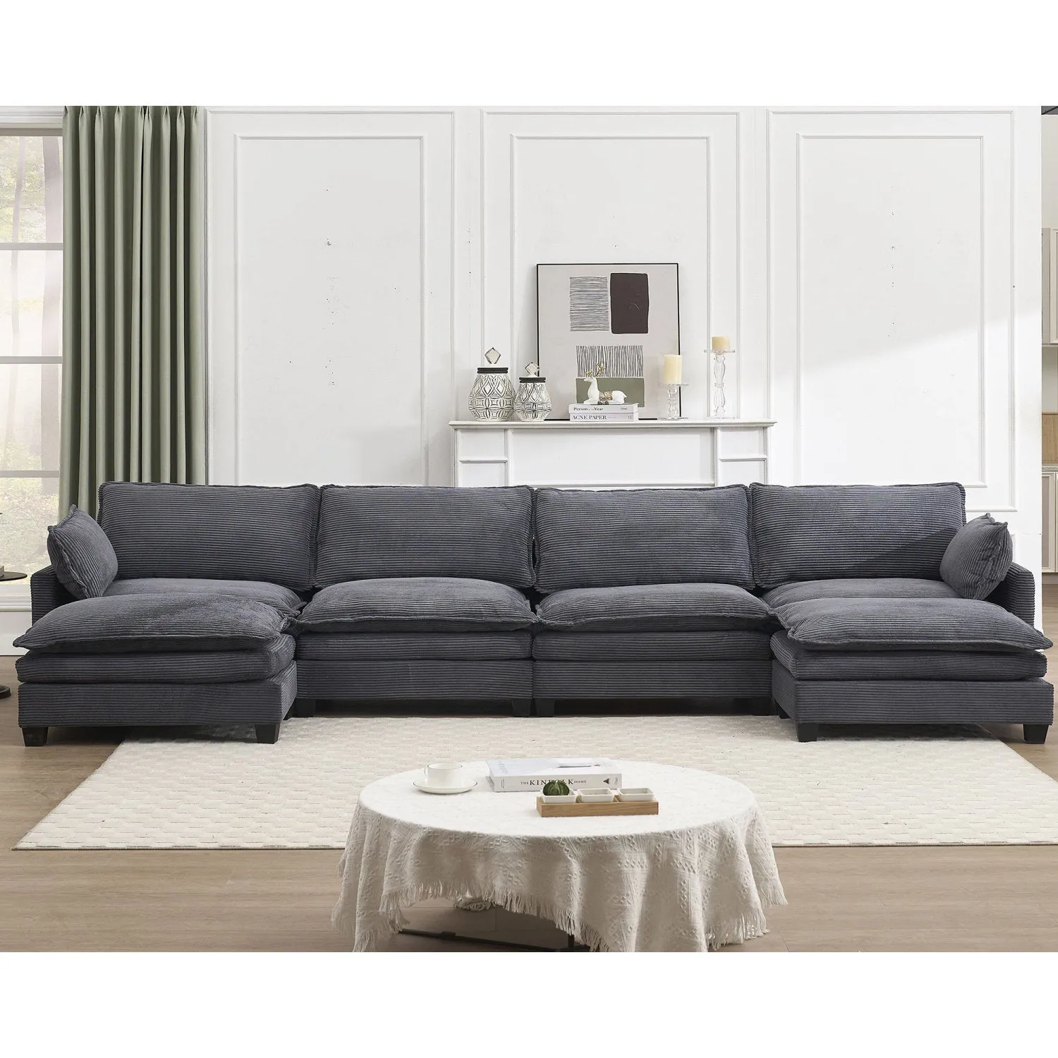 Streamdale Oversized Velvet Modular Sofa U-Shape Couch with Ottomans & Pillows