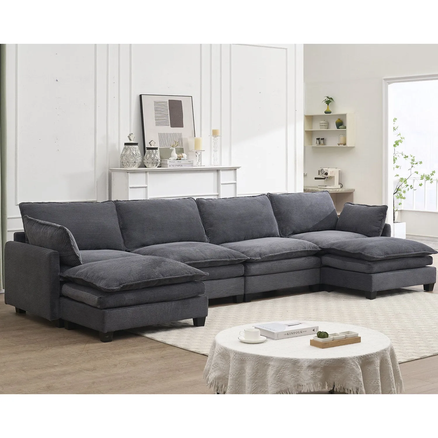 Streamdale Oversized Velvet Modular Sofa U-Shape Couch with Ottomans & Pillows
