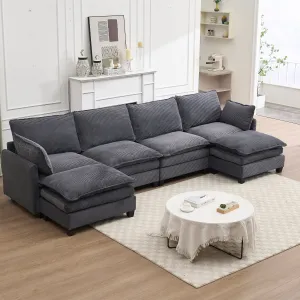 Streamdale Oversized Velvet Modular Sofa U-Shape Couch with Ottomans & Pillows