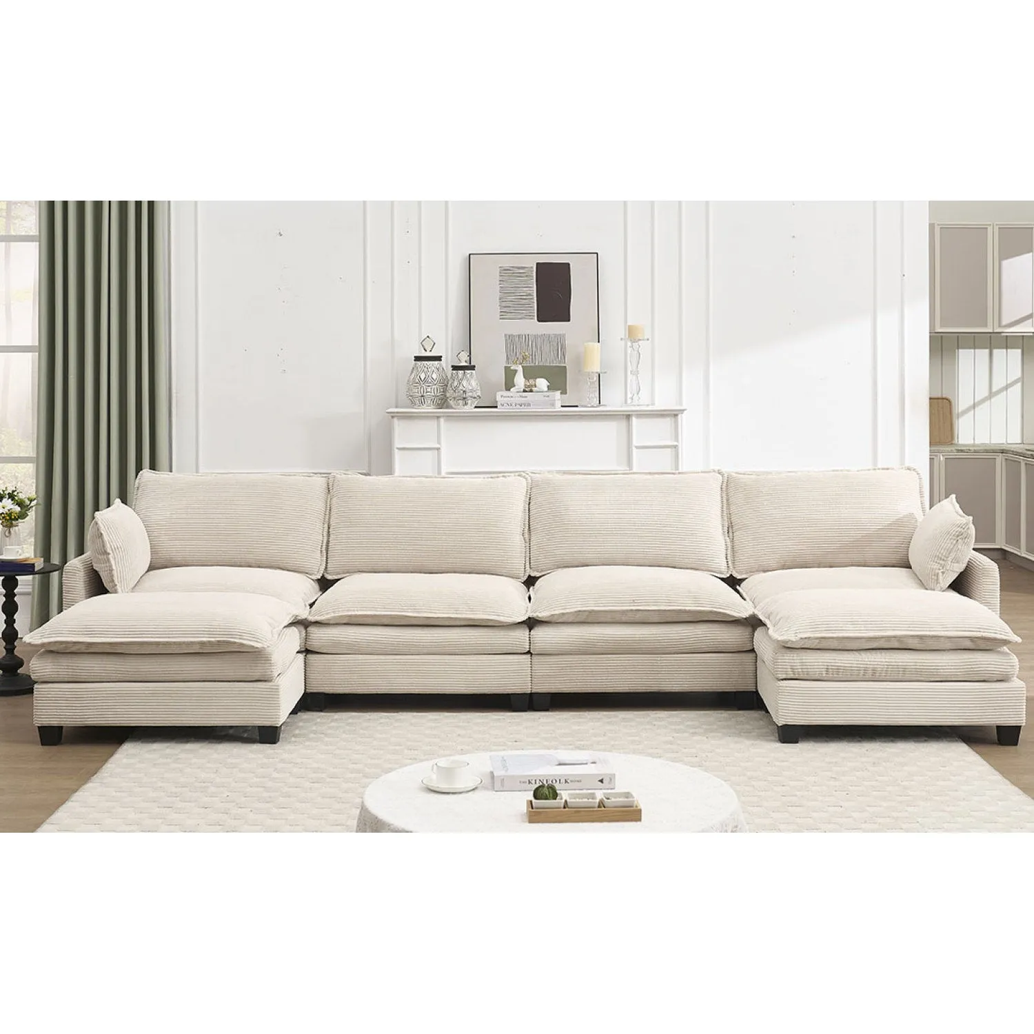 Streamdale Oversized Velvet Modular Sofa U-Shape Couch with Ottomans & Pillows