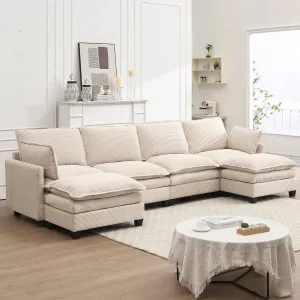 Streamdale Oversized Velvet Modular Sofa U-Shape Couch with Ottomans & Pillows