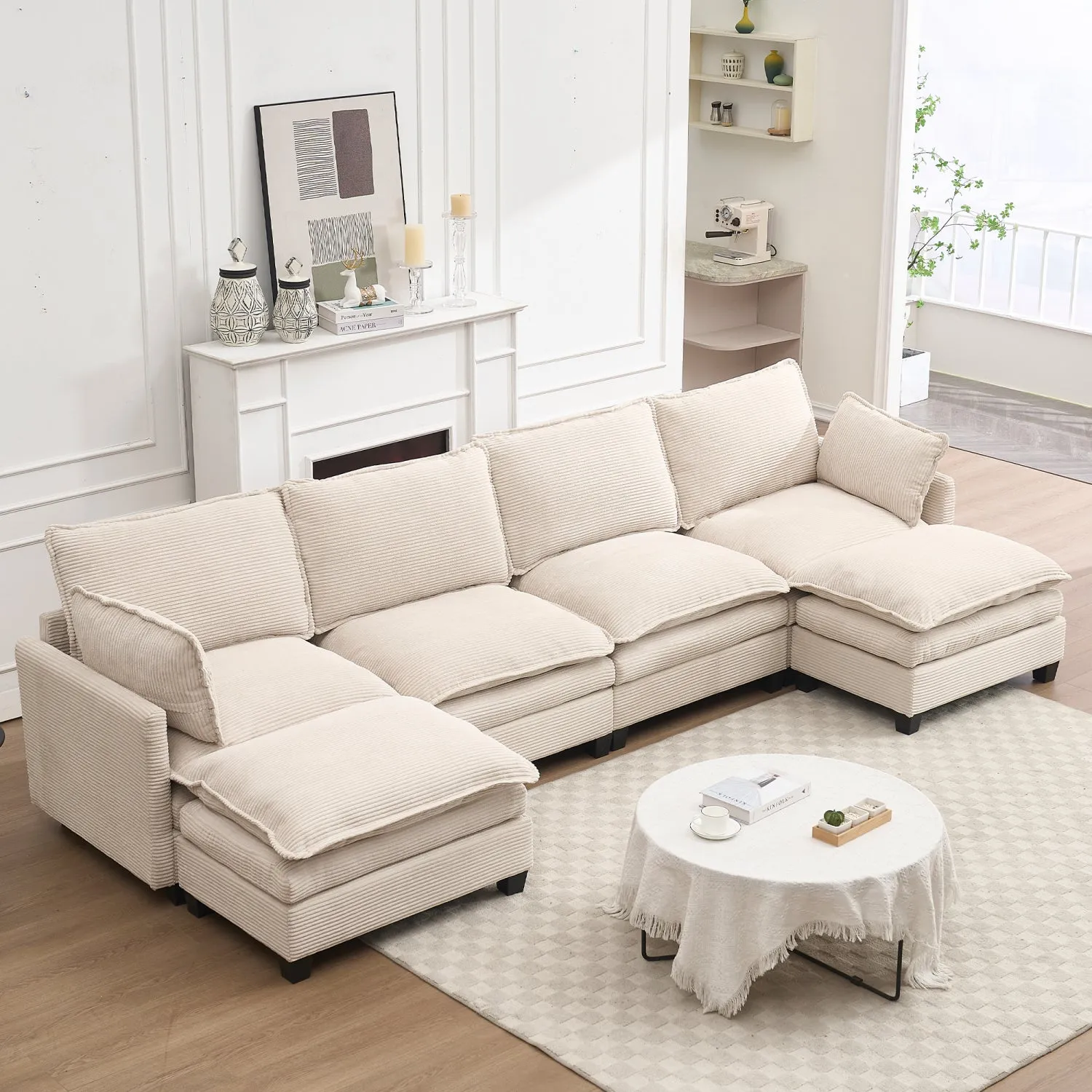 Streamdale Oversized Velvet Modular Sofa U-Shape Couch with Ottomans & Pillows