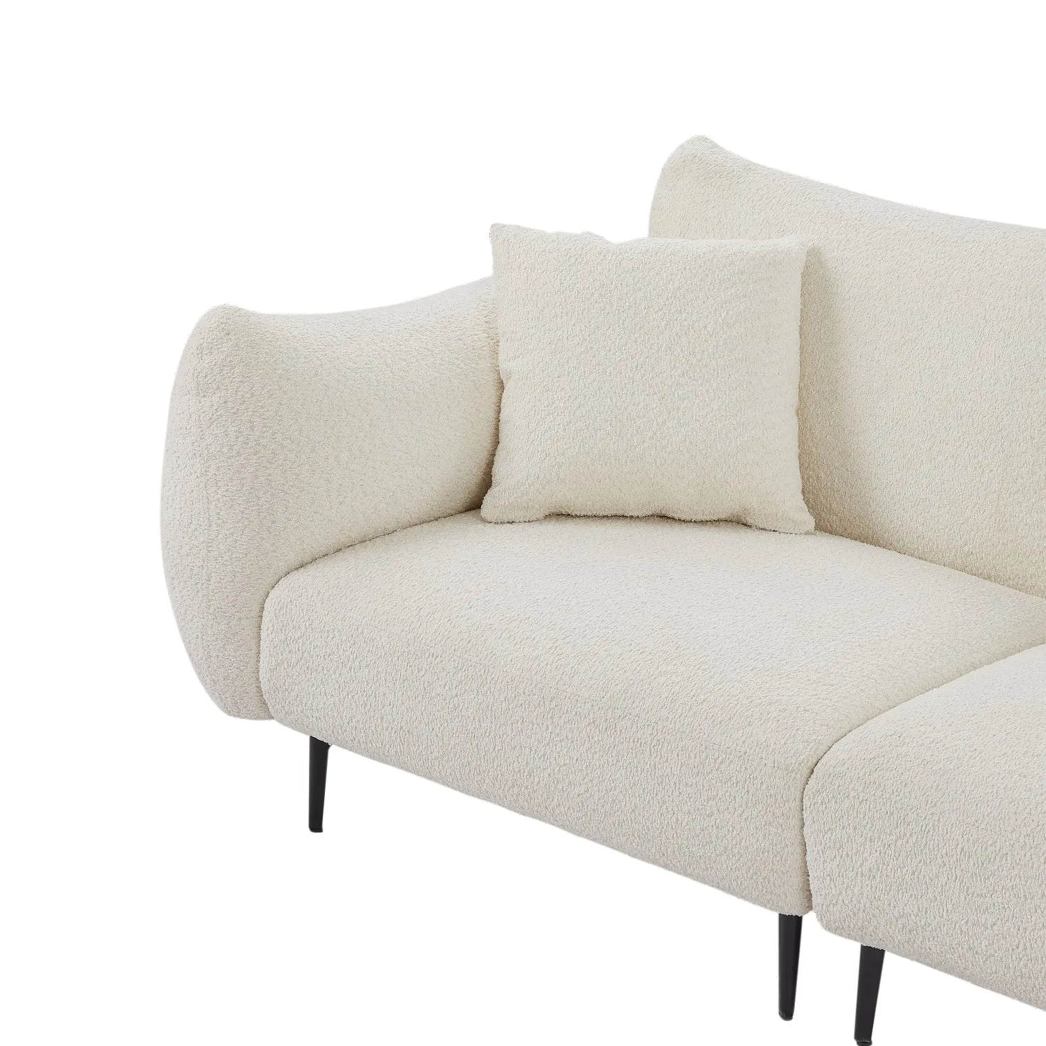 Streamdale Oversized White Sherpa Loveseat Sofa with Metal Legs & Pillows