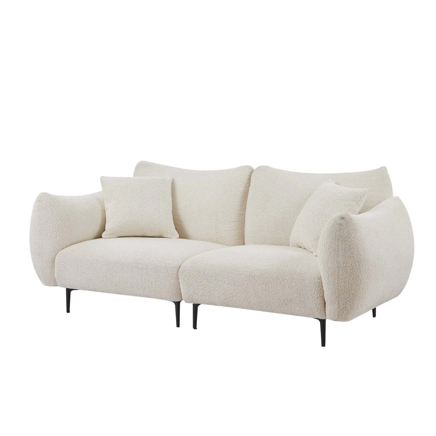 Streamdale Oversized White Sherpa Loveseat Sofa with Metal Legs & Pillows