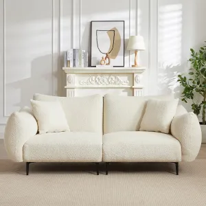Streamdale Oversized White Sherpa Loveseat Sofa with Metal Legs & Pillows