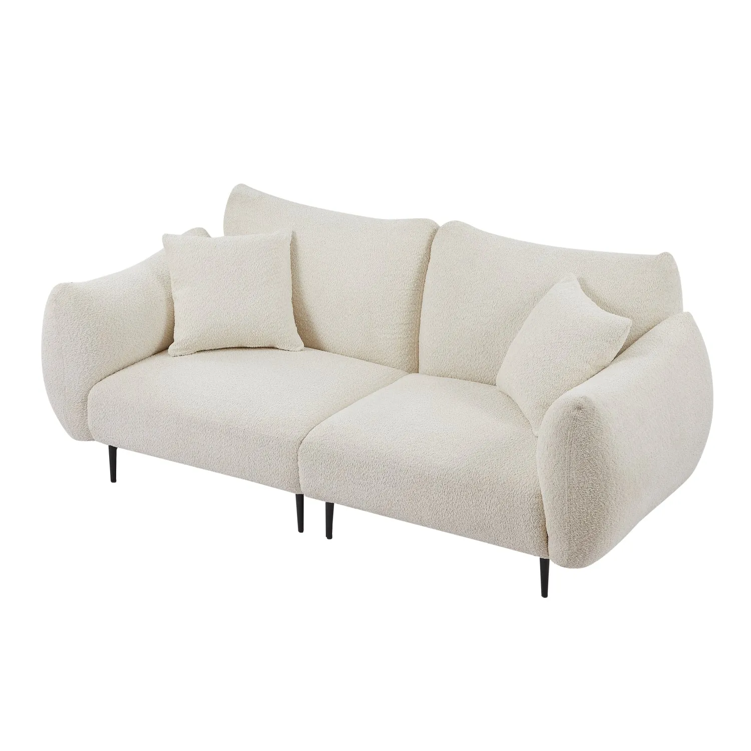 Streamdale Oversized White Sherpa Loveseat Sofa with Metal Legs & Pillows